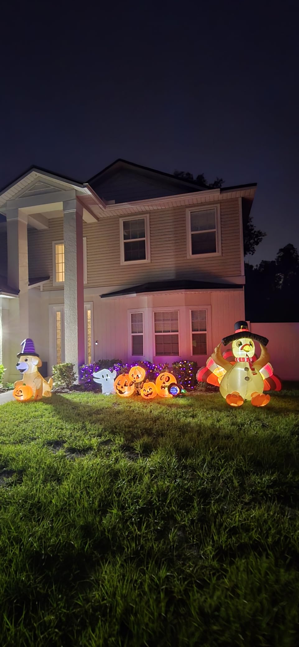 Joiedomi 8 ft Long Halloween Inflatable Three Characters and Pumpkin Patch Outdoor Decoration, Blow Up Inflatables Witch Ghost Skeleton Yard Decorations with LEDs for Party Yard Lawn Garden Decor customer photo 1