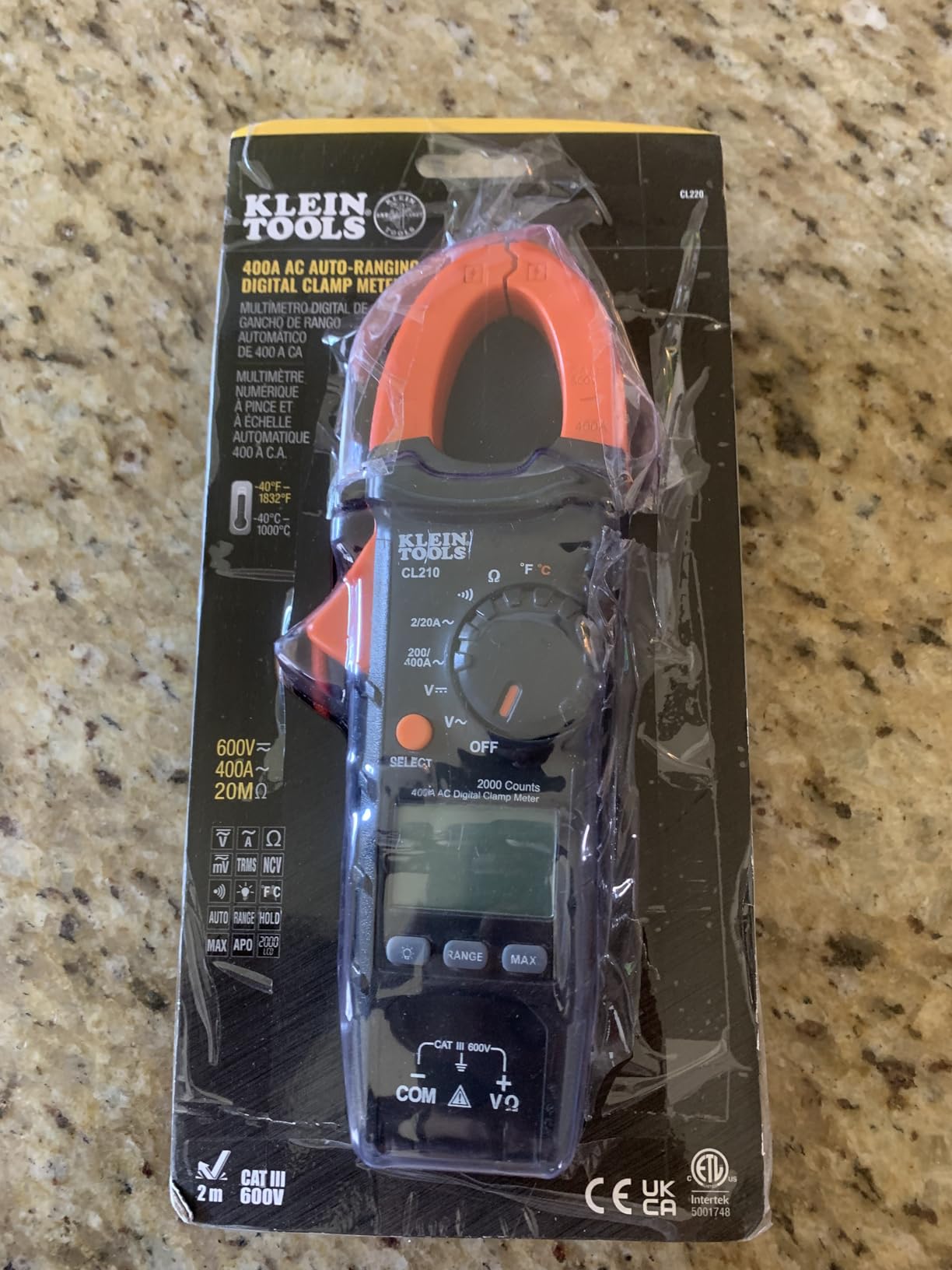 Klein Tools CL220 Digital Clamp Meter, Auto-Ranging 400 Amp AC, AC/DC Voltage, TRMS, Resistance, Continuity, NCVT Detection, and Temp customer photo 1