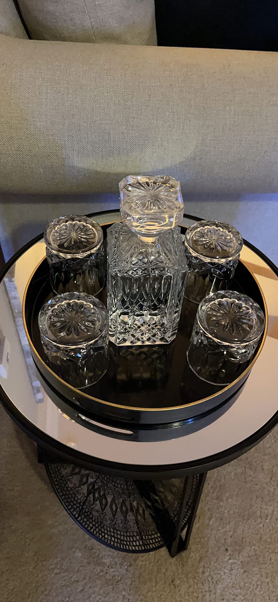 Mixology & Craft Luxury Whiskey Decanter Gift Set - 25oz Crystal Decanter, 4 Old-Fashioned Glasses, 4 Slate Coasters with Diamond Pattern Premium Black Gift Box customer photo 1