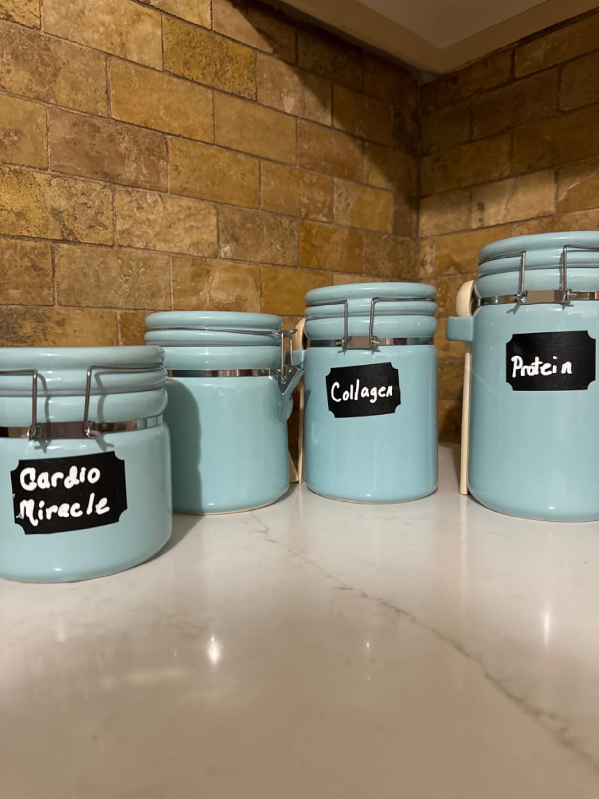 Home Intuition Ceramic Kitchen Canisters Set of 4 with Wooden Spoon Set - Airtight Containers, Metal Latches for Utmost Freshness - Sugar, Coffee, Flour, Tea & More | Rust customer photo 1