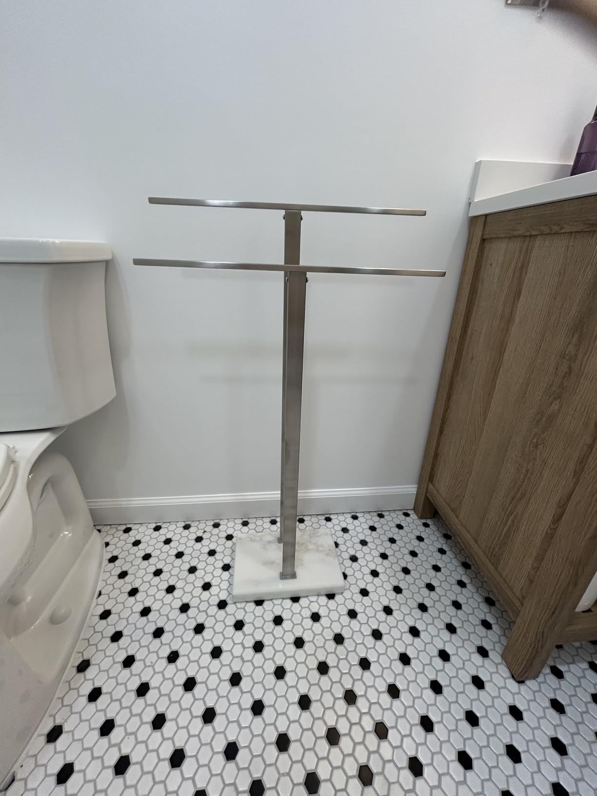 KES Standing Towel Racks for Bathroom 2-Tier, Floor Towel Rack Stand with Heavy Marble Base, Upgrade Steady Freestanding Design, Pro-Grade 18/8 Stainless Steel Brushed Finish, BTH217-2 customer photo 2