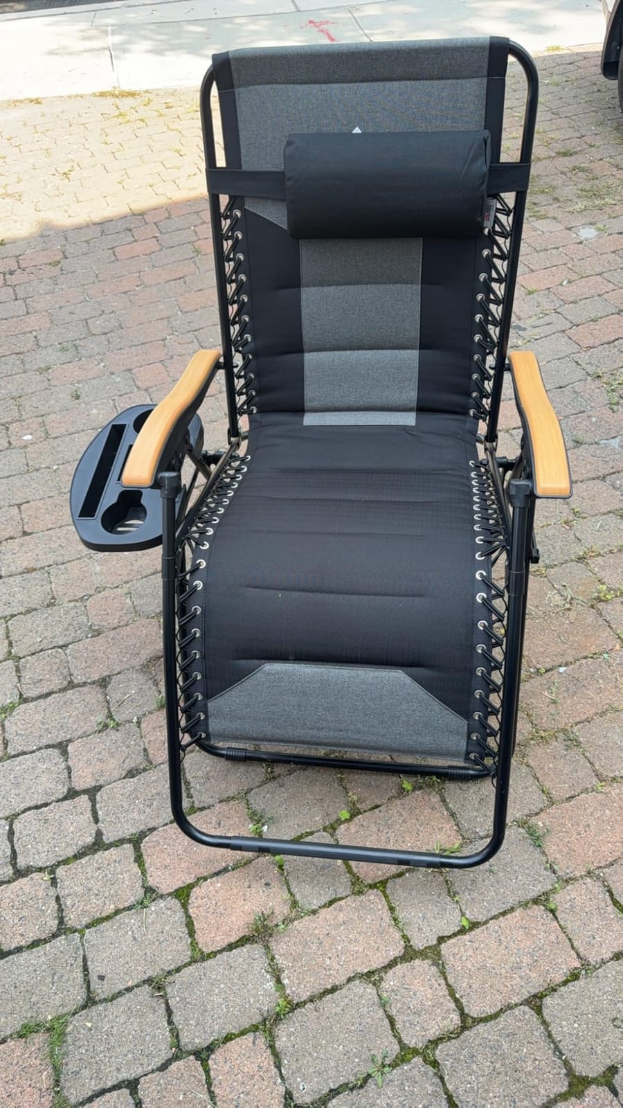 PHI VILLA XXL Padded Zero Gravity Chair, Cup Holder, Black | Foldable Patio Recliner, 30