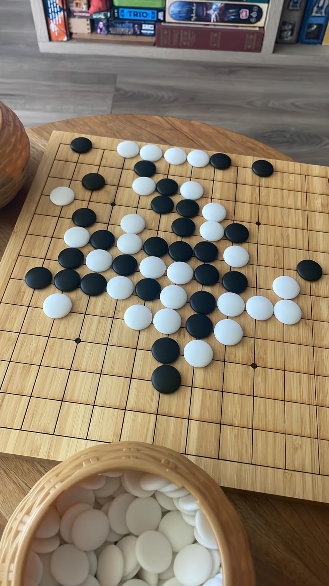 Beginner's Go Game Set | Reversible Bamboo 13 x 13 / 9 x 9 Grid Go Board, Bowls, Single Convex Melamine Stones customer photo 1