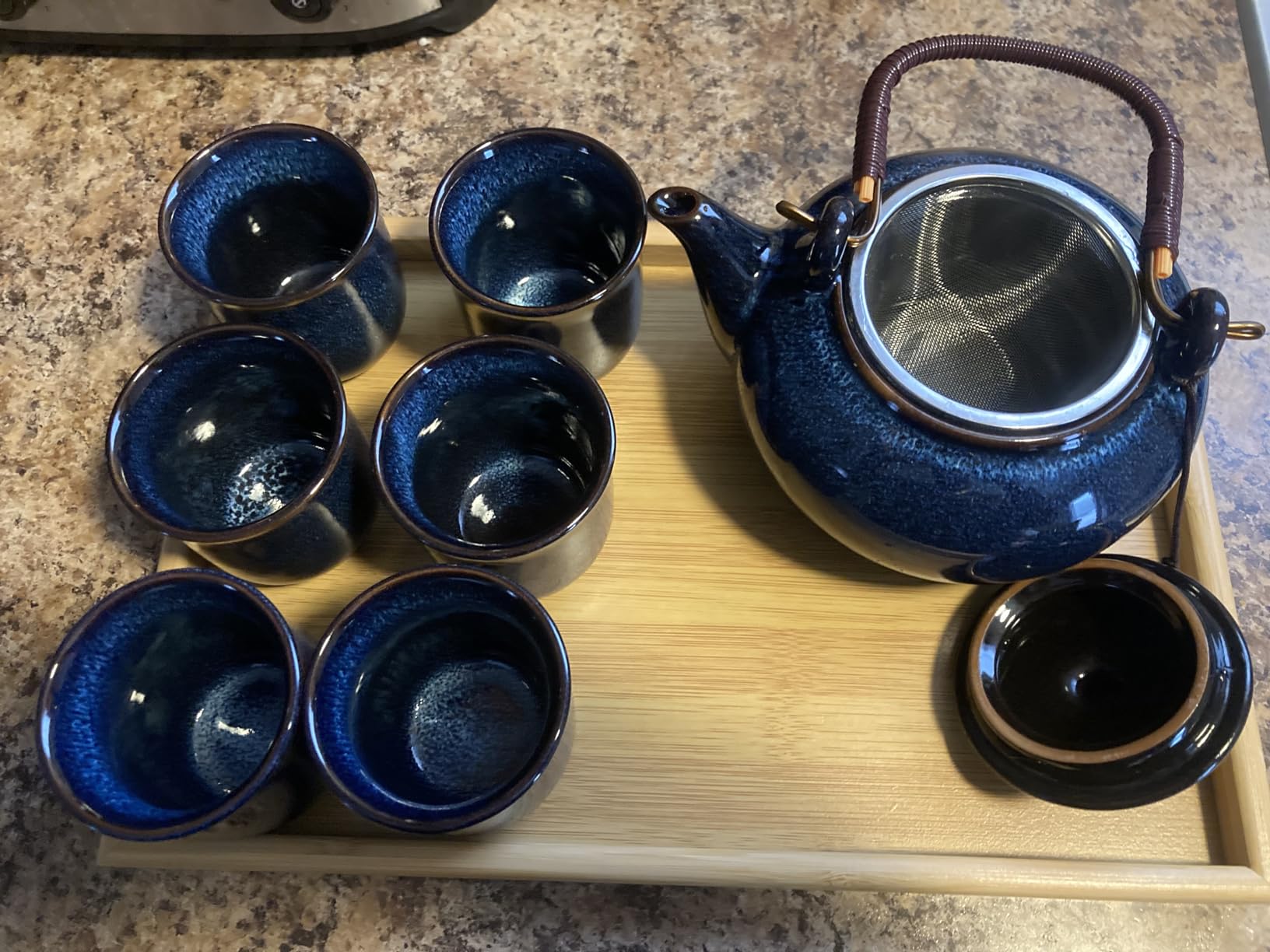 Dujust Japanese White Porcelain Tea Set - Teapot, 6 Tea Cups, Tray & Stainless Infuser - Plum in Golden customer photo 1