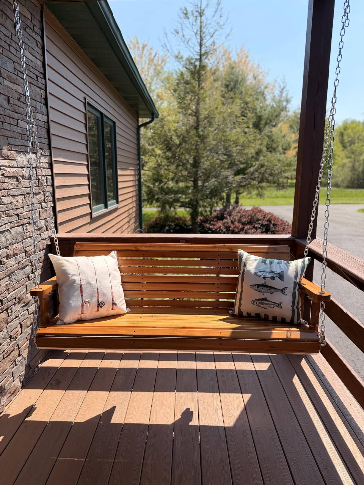 VINGLI 2026 Upgraded 5 FT Wooden Porch Swing, 880 LBS Heavy Duty, Natural customer photo 1