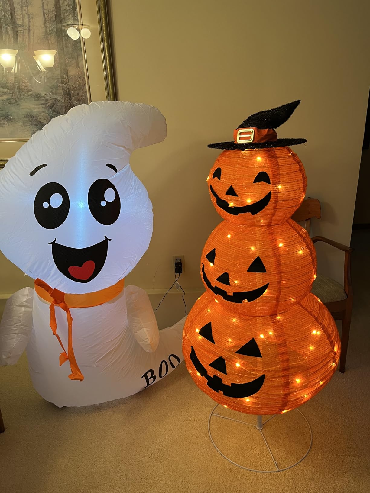 GOOSH 4 FT Halloween Inflatable Cute Ghost Outdoor Decorations Blow Up Yard Ghost with Built-in LEDs customer photo 1