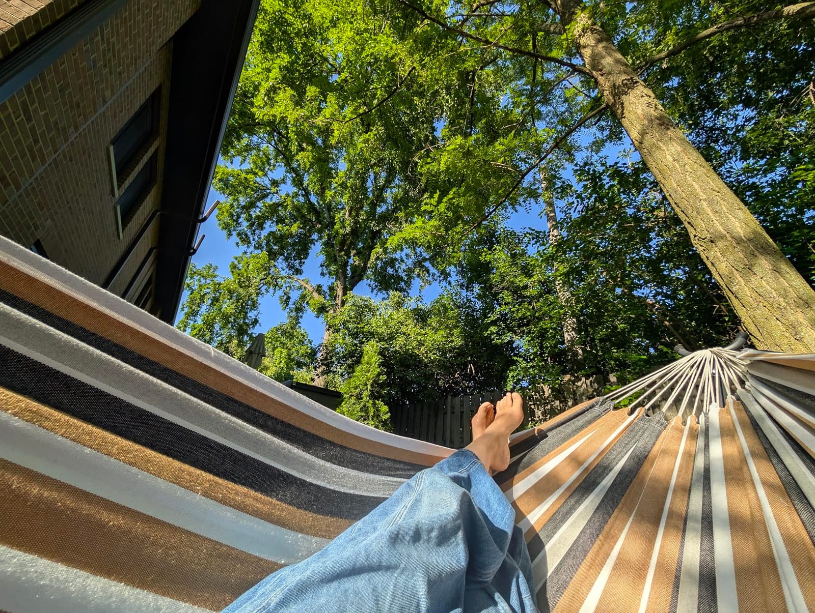 Amazon Basics Double Hammock with 9-Foot Space Saving Steel Stand and Carrying Case, 2 Person, 450 lb Capacity, Sunset Orange Stripe, 110
