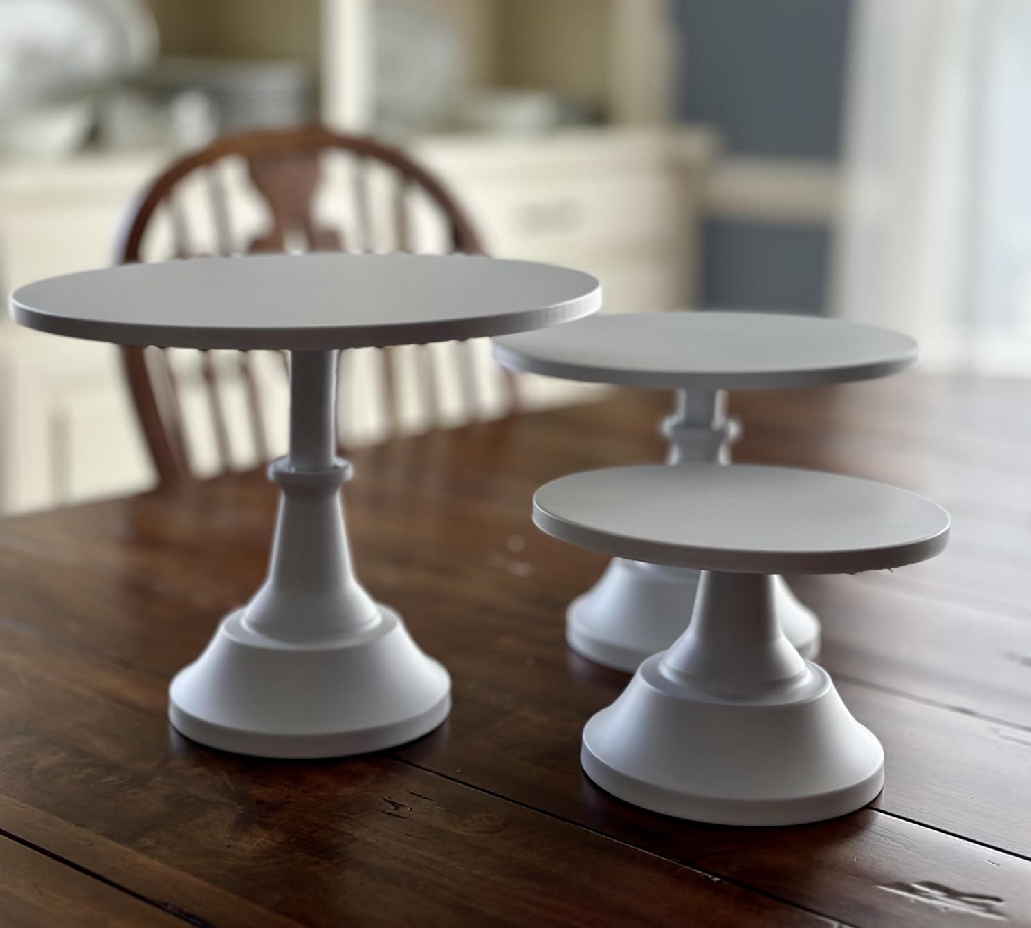 Set of 3 Pieces Cake Stands Iron Cake Holder Dessert Display Plate Serving Tray for Baby Shower Wedding Birthday Party (White) customer photo 2