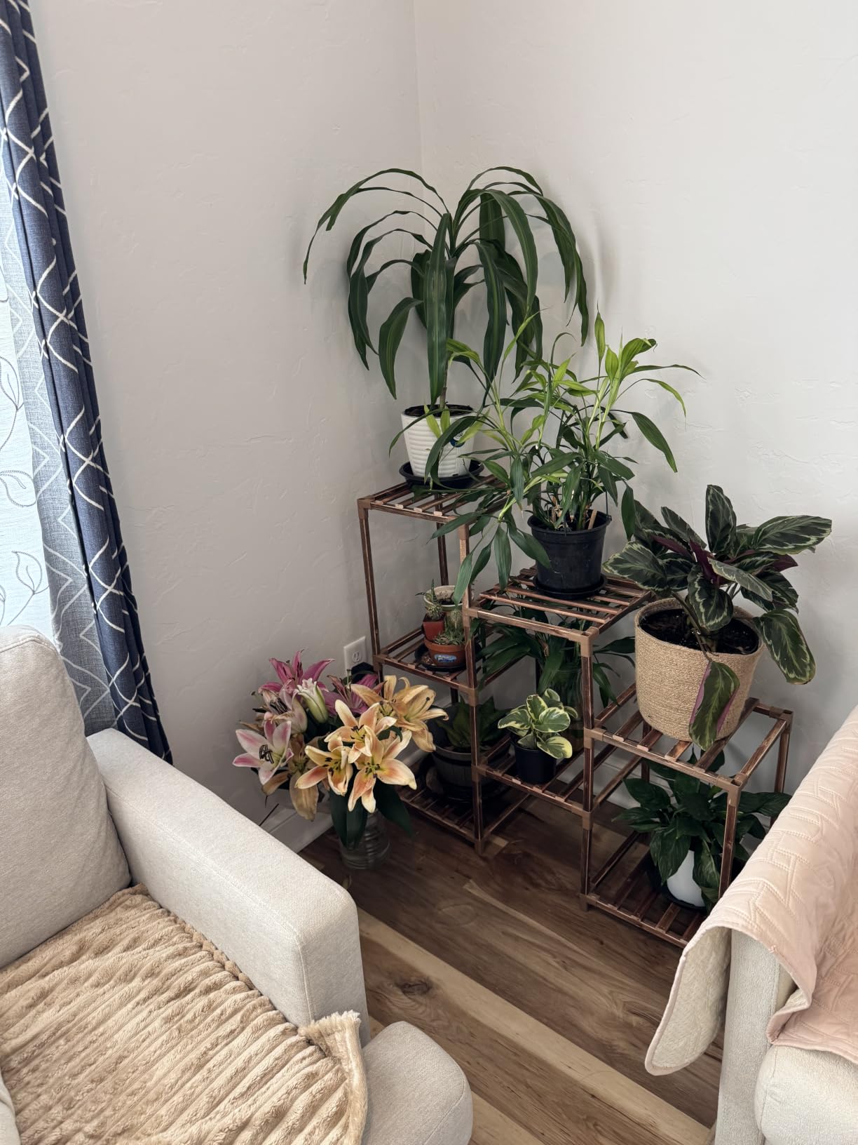 Bamworld Plant Stand Indoor Plant Shelf Outdoor Wood Plant Rack for Multiple Plants 3 Tiers Ladder Plant Holder for Living Room Patio Boho Home Decor for Gardening customer photo 2