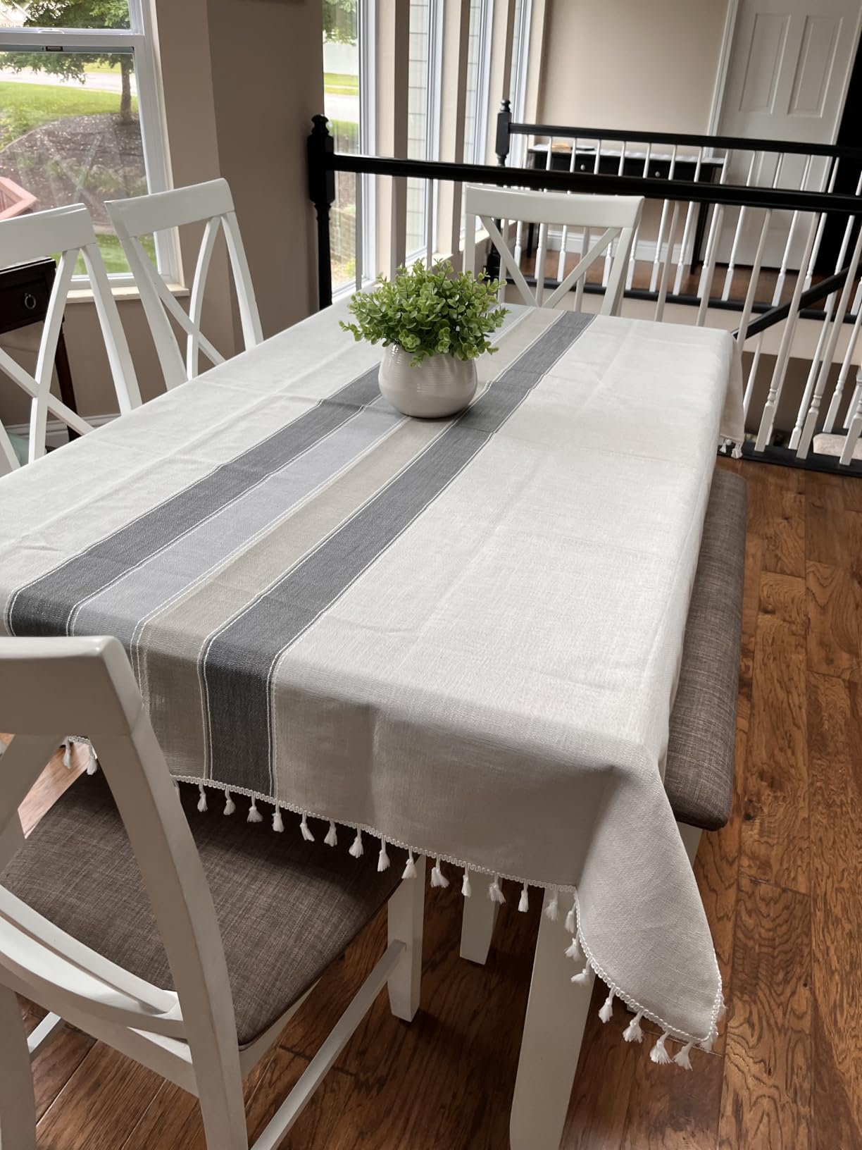 Laolitou Rustic Cotton Linen Table Cloth, Tablecloths for 6 Foot Rectangle Tables, Waterproof Washable Tablecloth with Tassel Rectangle/Oblong, 55''x 86'', 6-8 Seats customer photo 1