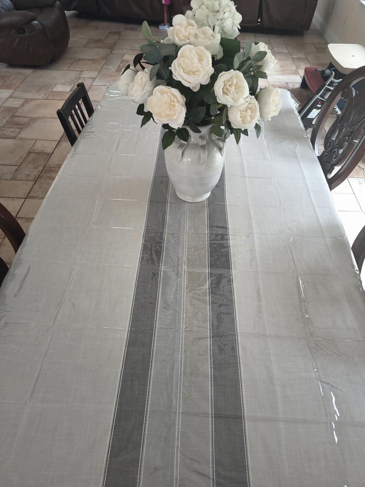Laolitou Rustic Cotton Linen Table Cloth, Tablecloths for 6 Foot Rectangle Tables, Waterproof Washable Tablecloth with Tassel Rectangle/Oblong, 55''x 86'', 6-8 Seats customer photo 2