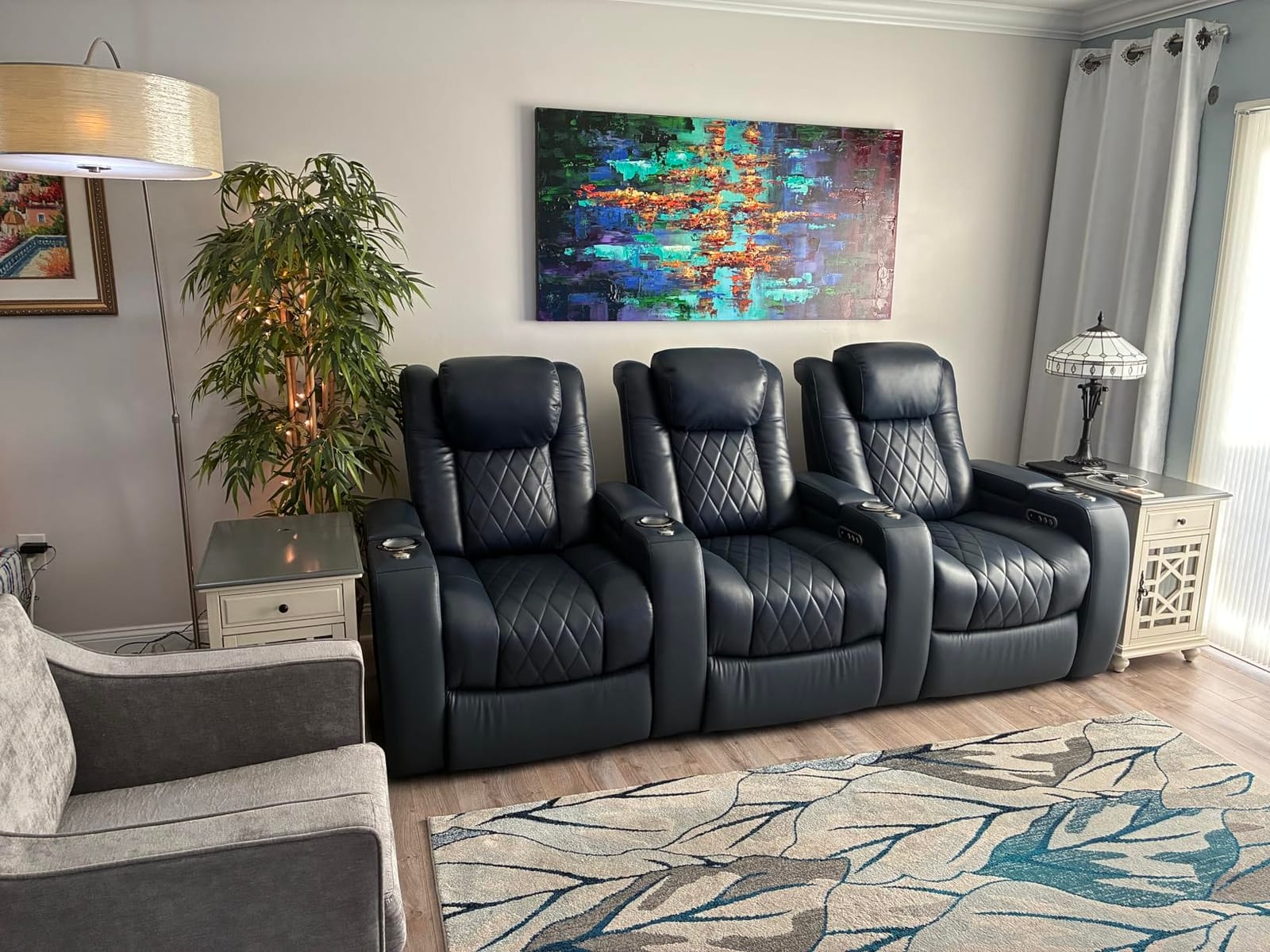 Valencia Tuscany Home Theater Seating | Premium Top Grain Italian Nappa 11000 Leather Wall-Hugging Recliner with Power Reclining, Lumbar Support & Headrest (Row of 2 Loveseat, Charcoal Grey) customer photo 1