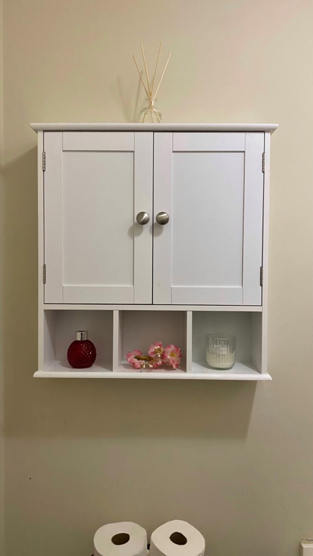 TaoHFE White Bathroom Wall Cabinet with 2 Door Adjustable Shelves, Over The Toilet Storage White Wall Mounted Medicine Cabinets for Bathroom Laundry Room Kitchen customer photo 1