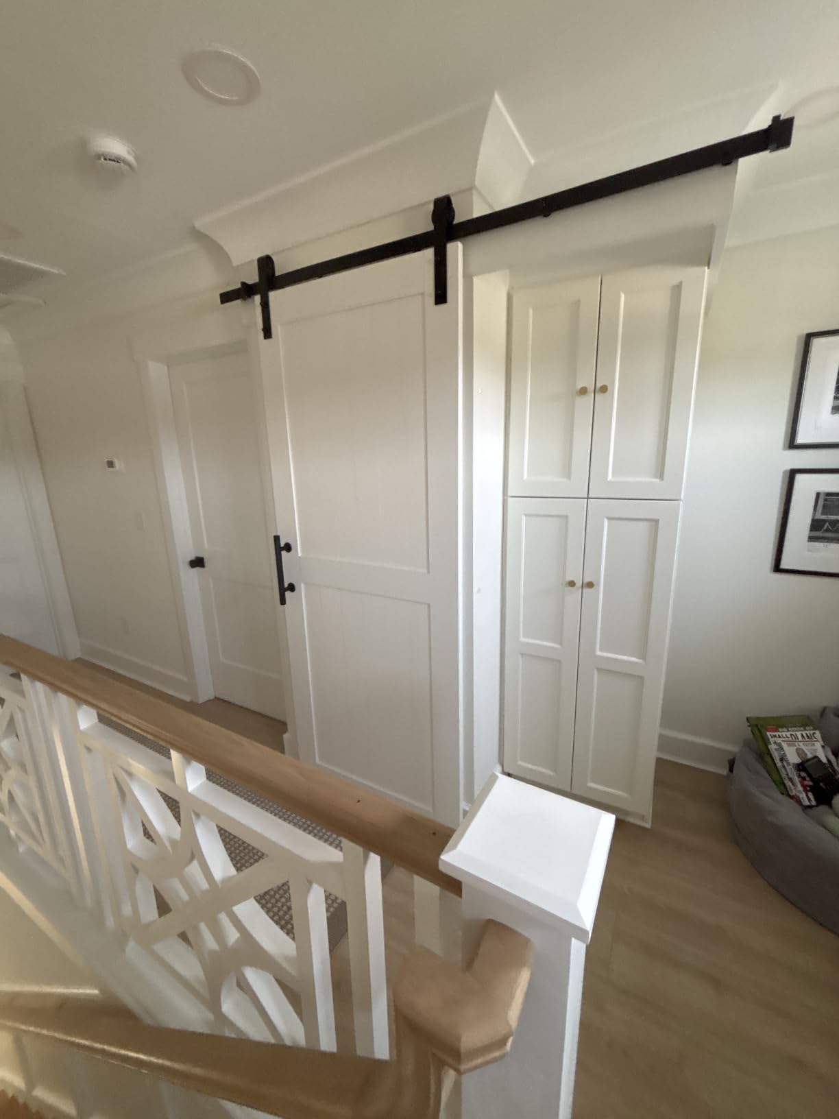 36 x 84 inch White Barn Door with 6.6FT Sliding Door Hardware Kit Included & Handle, Solid Wood Covered with Waterproof PVC Surface, DIY Assembly, Easy Install, H-Frame, Fit 32-34in Wide Opening customer photo 1