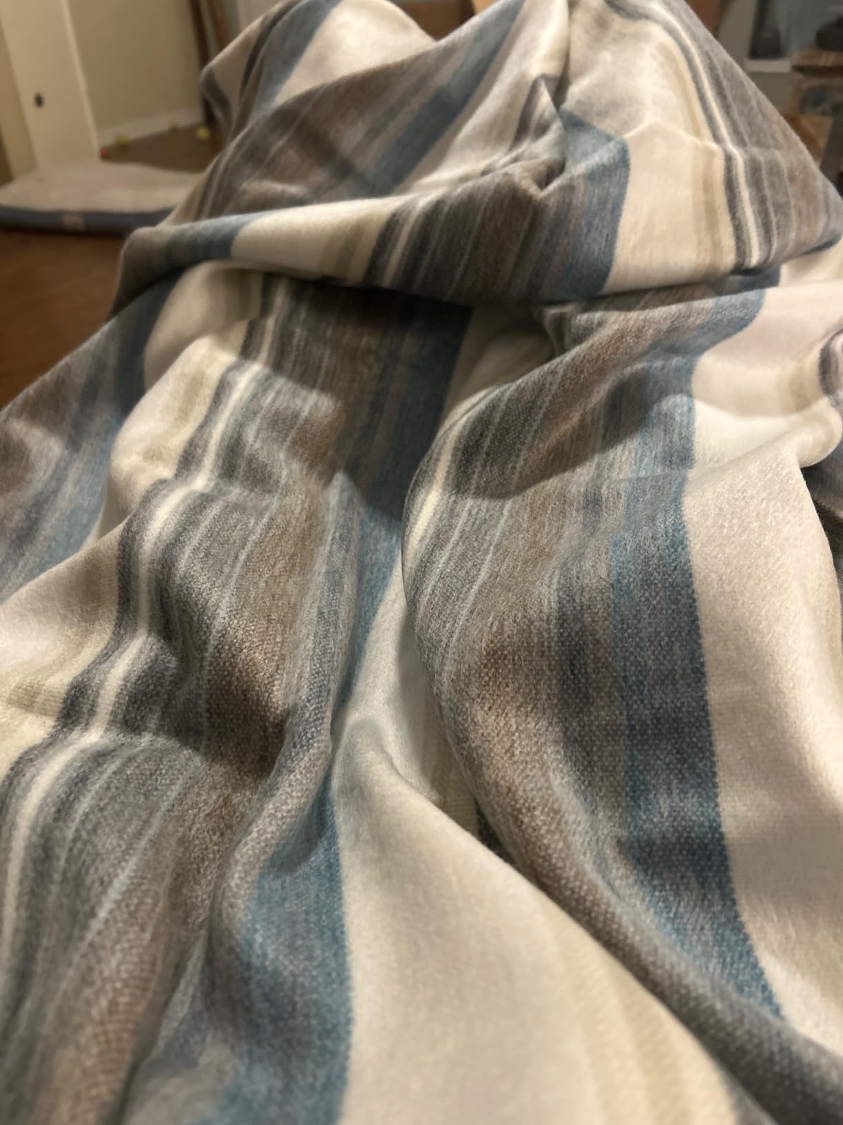 Alpaca Wool Throw Blanket | Super Soft, Lightweight, Breathable and Hypoallergenic | Non-Itchy or Scratchy (Blue White Varicolored, Striped) customer photo 2