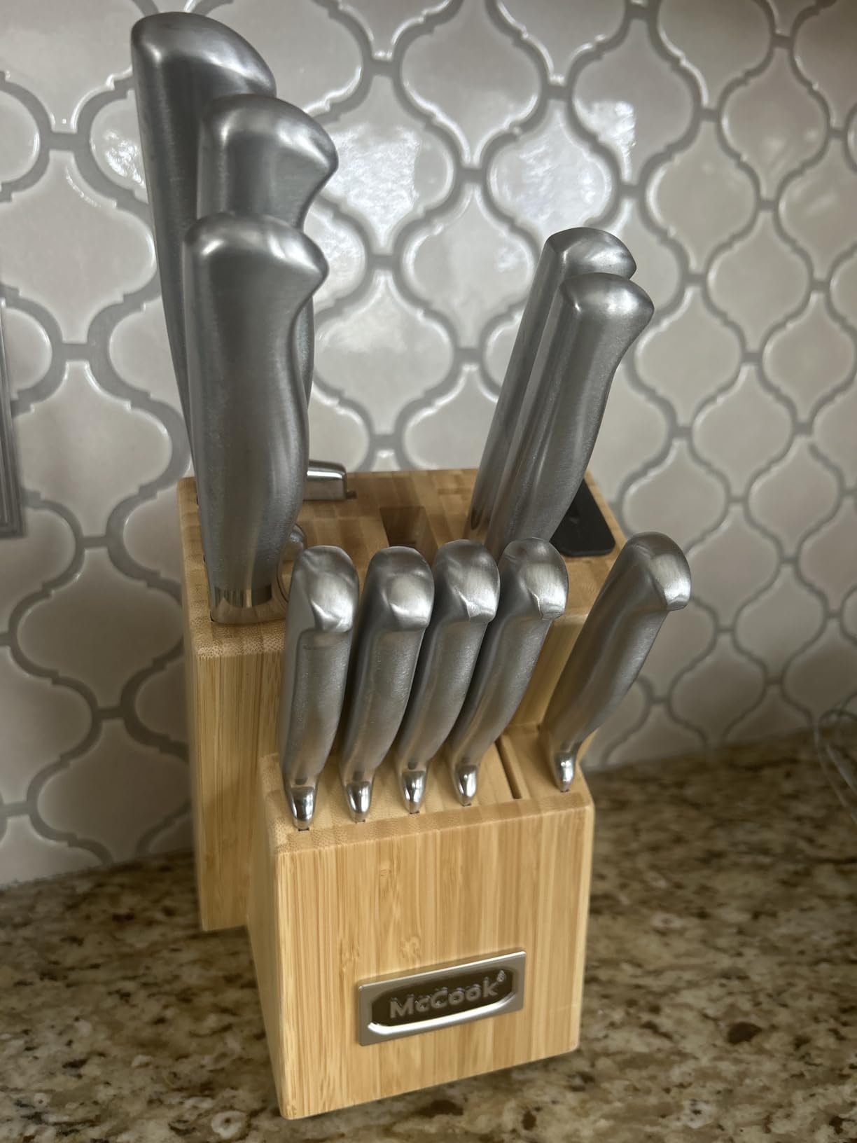McCook Knife Set Kitchen Steel Knife Block Set w Built-in Sharpener | German Forged Stainless Steel,15 PC,Razor Sharp,Non-Stick&Anti-Rust,Ergonomic Handle,Full Tang,Gift Box customer photo 1