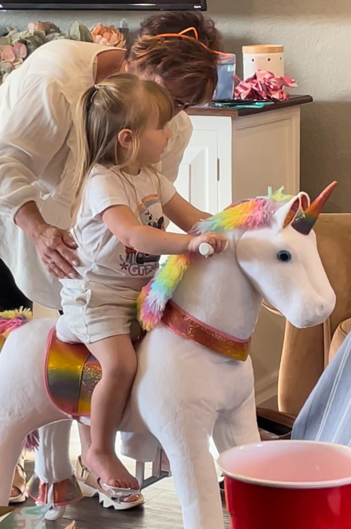 Ride On Horse for Toddlers 3-5, Brown Riding Horse | 30.1 Inch Height, Plush Horse, Giddy Up Ride On, Battery-Free, Smooth-Rolling Wheels, Steel Frame, Non-Slip Pedals customer photo 1