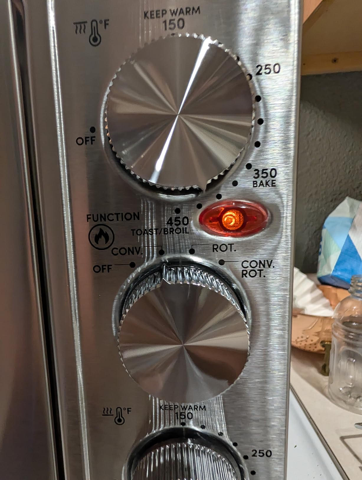 Elite Gourmet ETO4510MX French Door Convection Oven 47.5Qt, Stainless Steel | 18-Slice capacity, 4-Control Knobs for Bake/Broil/Toast/Rotisserie/Keep Warm, includes 2 x 14