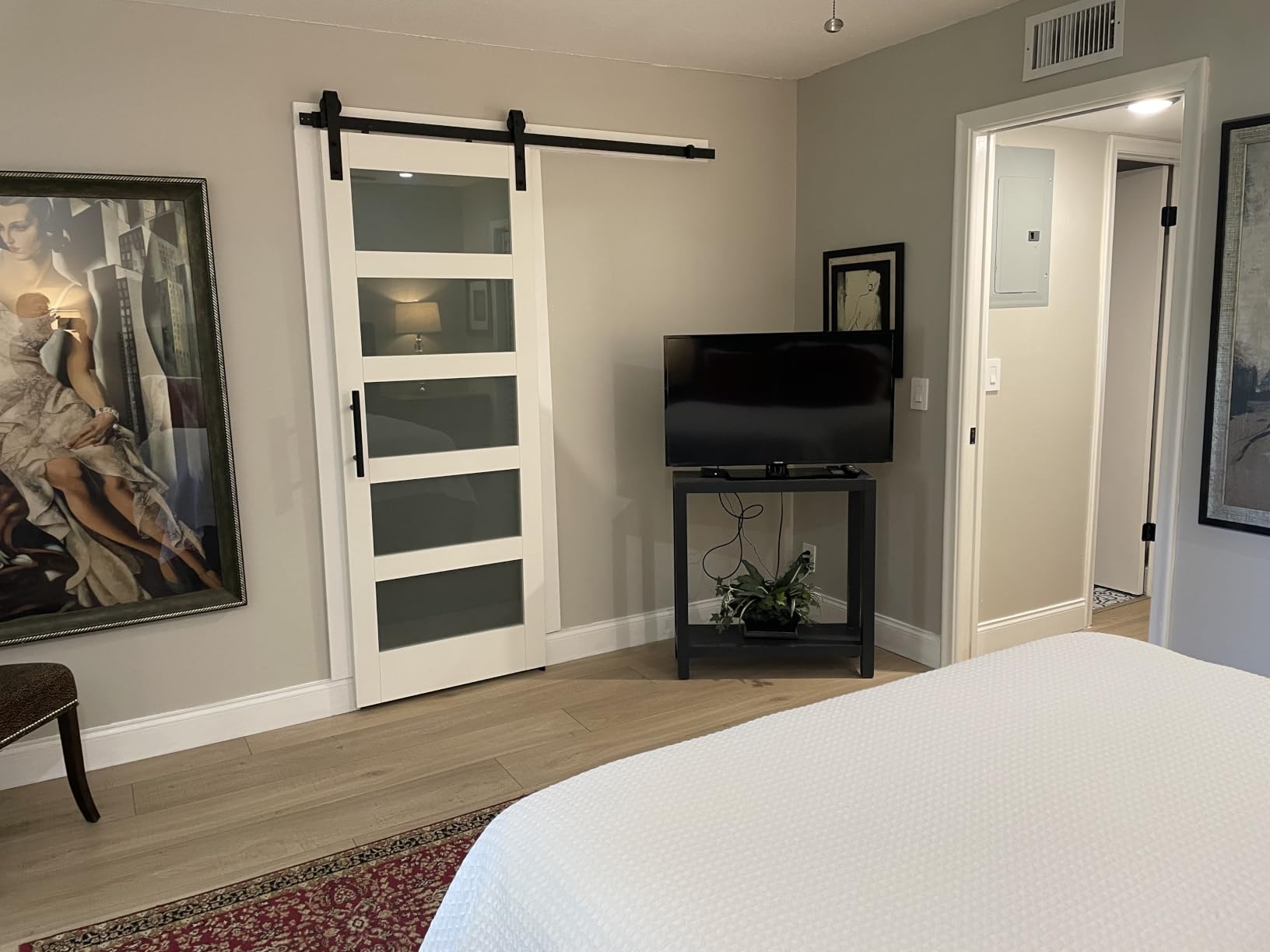 36x84 Inch Glass Sliding Barn Door Slab and 6.6ft Hardware Kit Included, 5 Frosted Glass, LVL Wood Panel Covered with White Water-Proof Scratch-Proof PVC Surface, Simple DIY Assembly customer photo 2