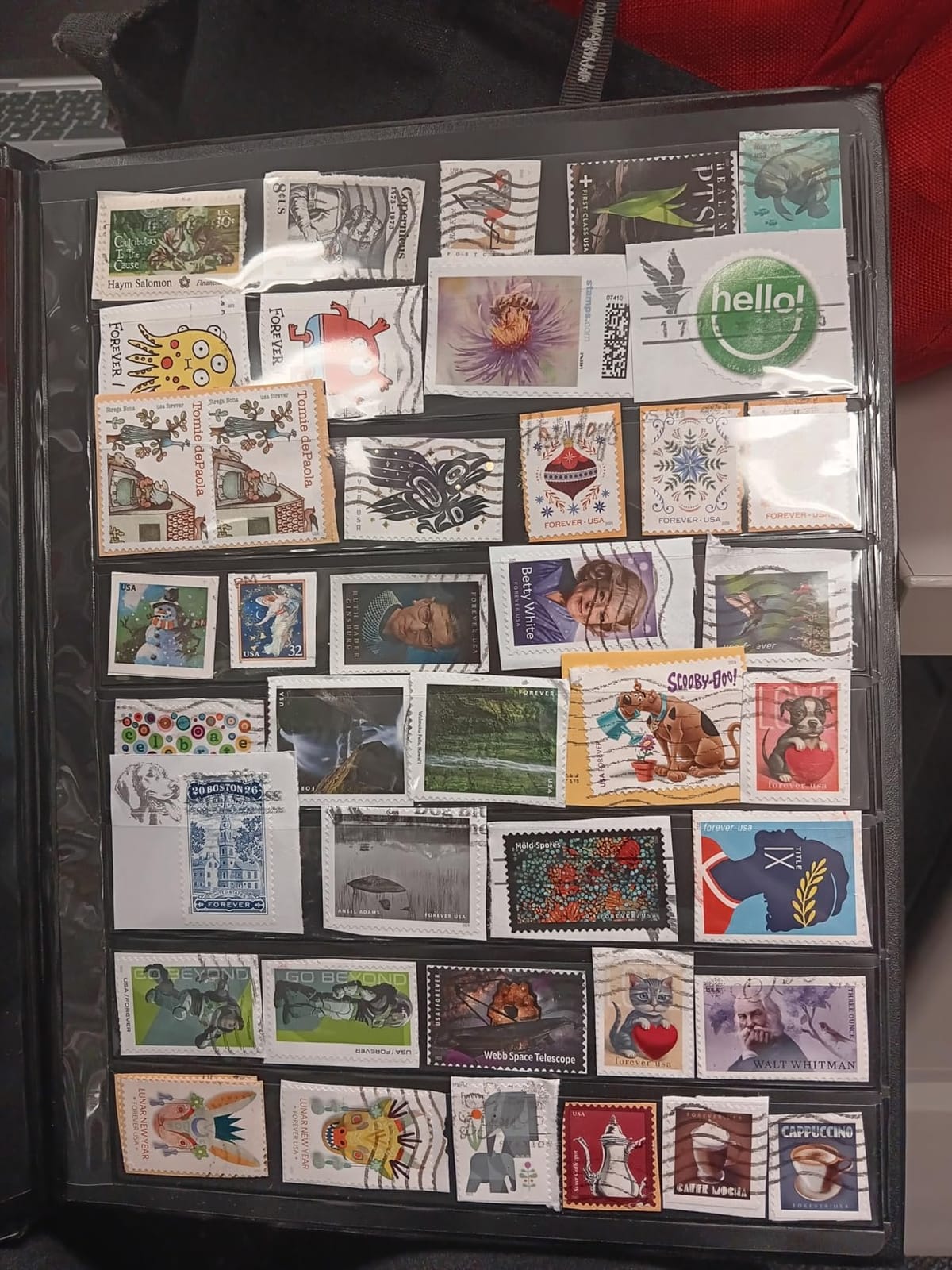 Uncle Paul 160 Pocket Stamp Album Collection 10 Sheets Double-Sided 8 Pockets/Page, Stamps Collection Storage Fits Paper Money Postage Stamps Black Artificial Leather Cover AS0108BK customer photo 2