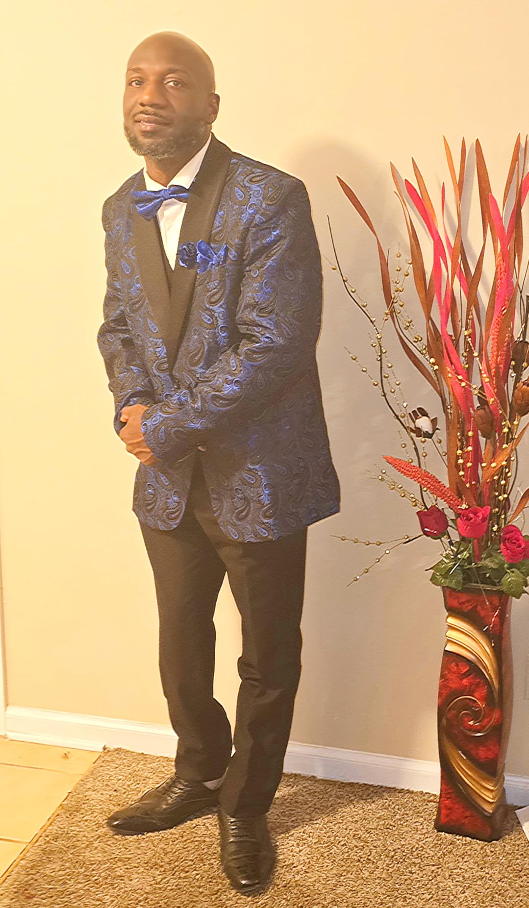 COOFANDY Mens Floral Tuxedo Jacket Paisley Shawl Lapel Suit Blazer Jacket for Dinner,Prom,Wedding customer photo 2