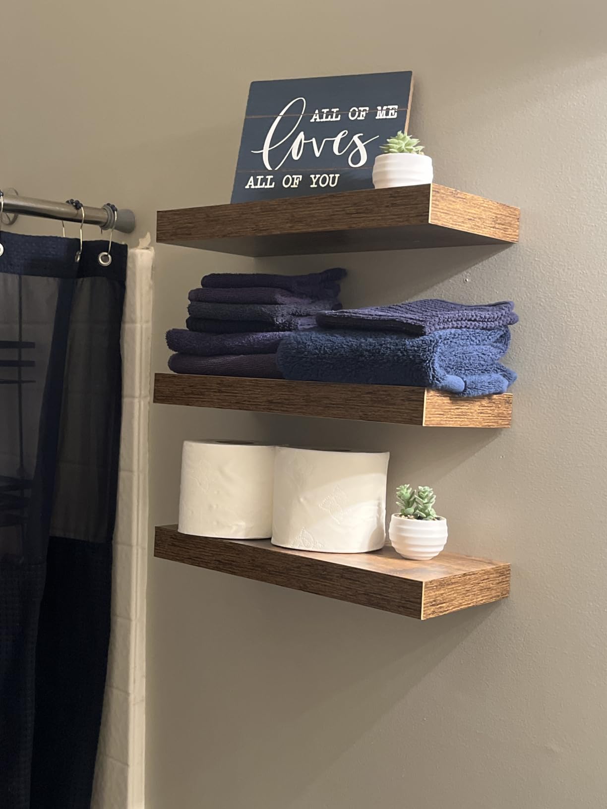 QEEIG Floating Shelves for Wall Bathroom Shelf Bedroom Kitchen Living Room Hanging Book Shelves Small Farmhouse Decor 16 inch Set of 3, Rustic Brown (015-BN3) customer photo 2