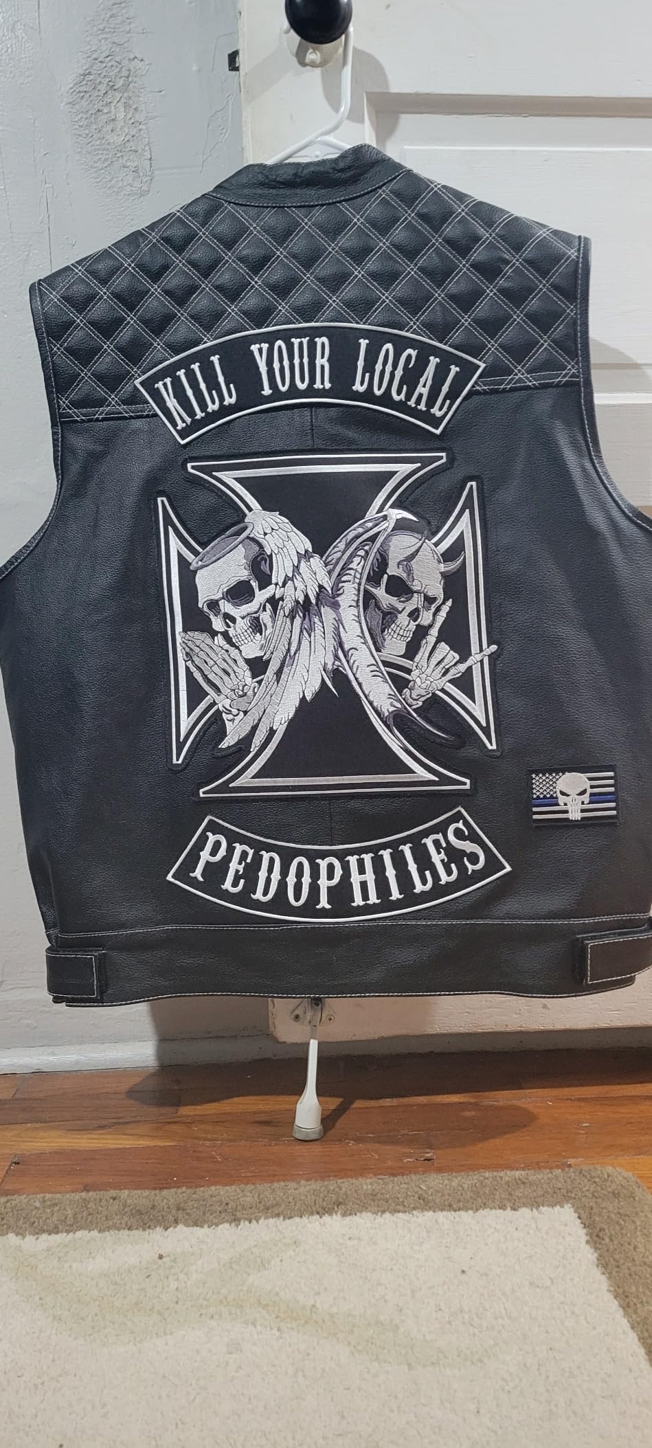 Jackets 4 Bikes SOA Men's Motorcycle Vest, Genuine Buffalo Leather, Back Armor, Inside Pockets, Motorbike Riding Club Vests customer photo 2
