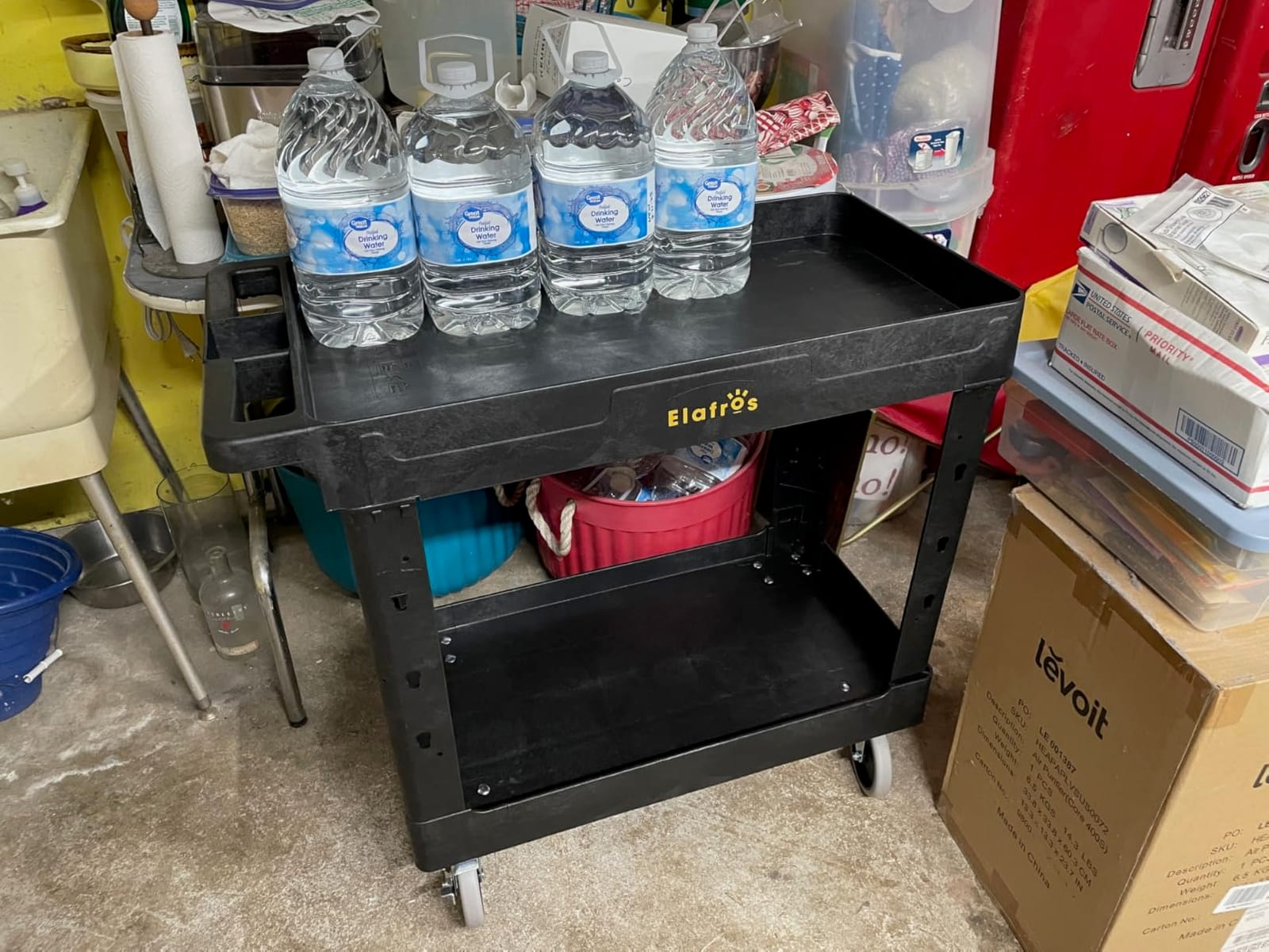 2-Tier Utility Rolling Cart, 34 x 17 in, 5 Swivel Wheels, 550lb Deep Tub Shelves, Plastic Service Cart customer photo 1