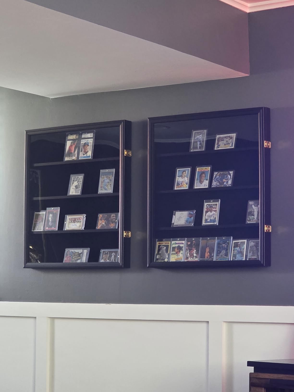 Grintus Baseball Card Display Case 24 Graded Sport Card Display Case Wall Mount with Clear View and UV Protection Acrylic Door for Baseball Football Basketball Hockey Trading Card Collection, Black customer photo 1