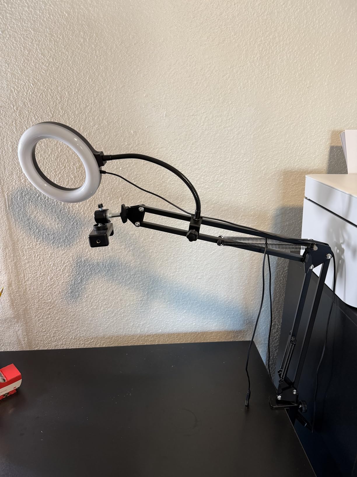 Overhead Camera Mount with Ring Light, Flexible Articulating Phone Arm Stand Compatible with iPhone, Logitech Webcam, Desk Tripod for YouTube Live Stream Cooking Nail Video Recording customer photo 1