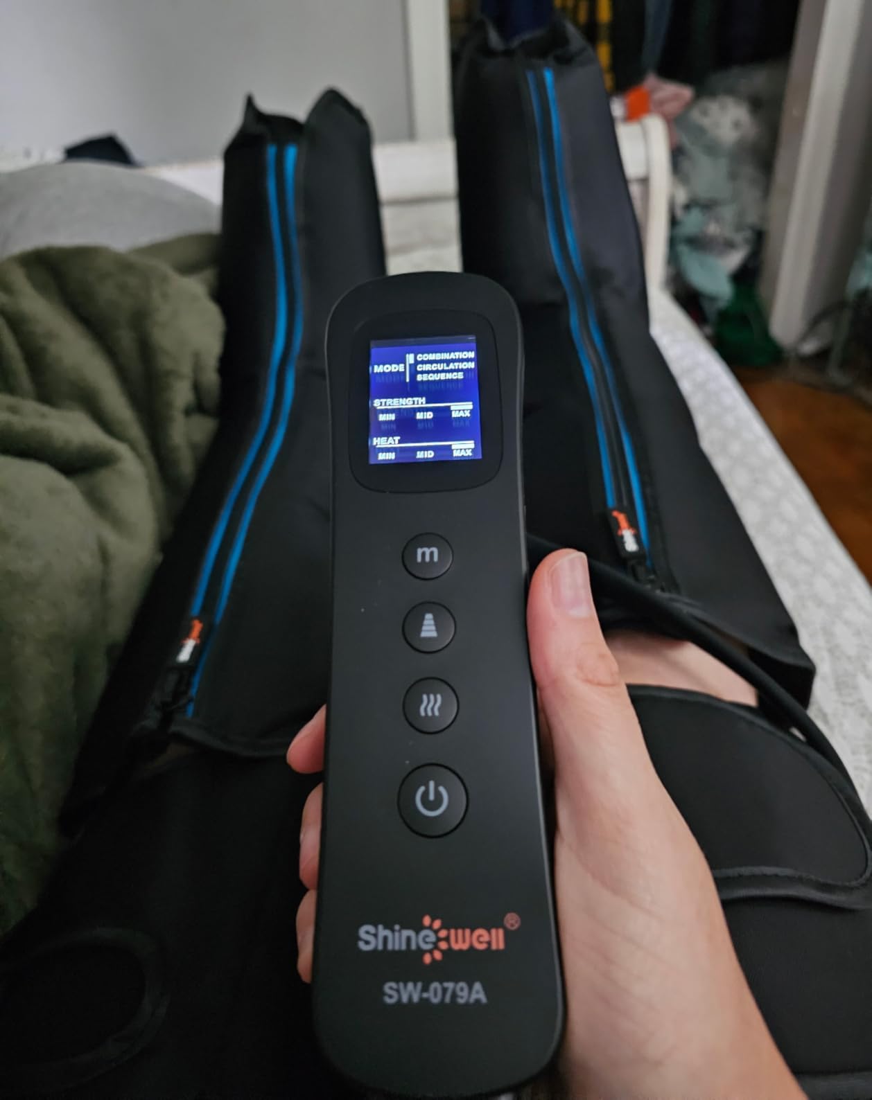 SHINE WELL Air Compression Leg Massager with Heat for Circulation and Pain Relief, Foot Calf & Thigh Recovery Compression Boots, Sequential Compression Device for Workout Relaxation, Gift for Mom Dad customer photo 1