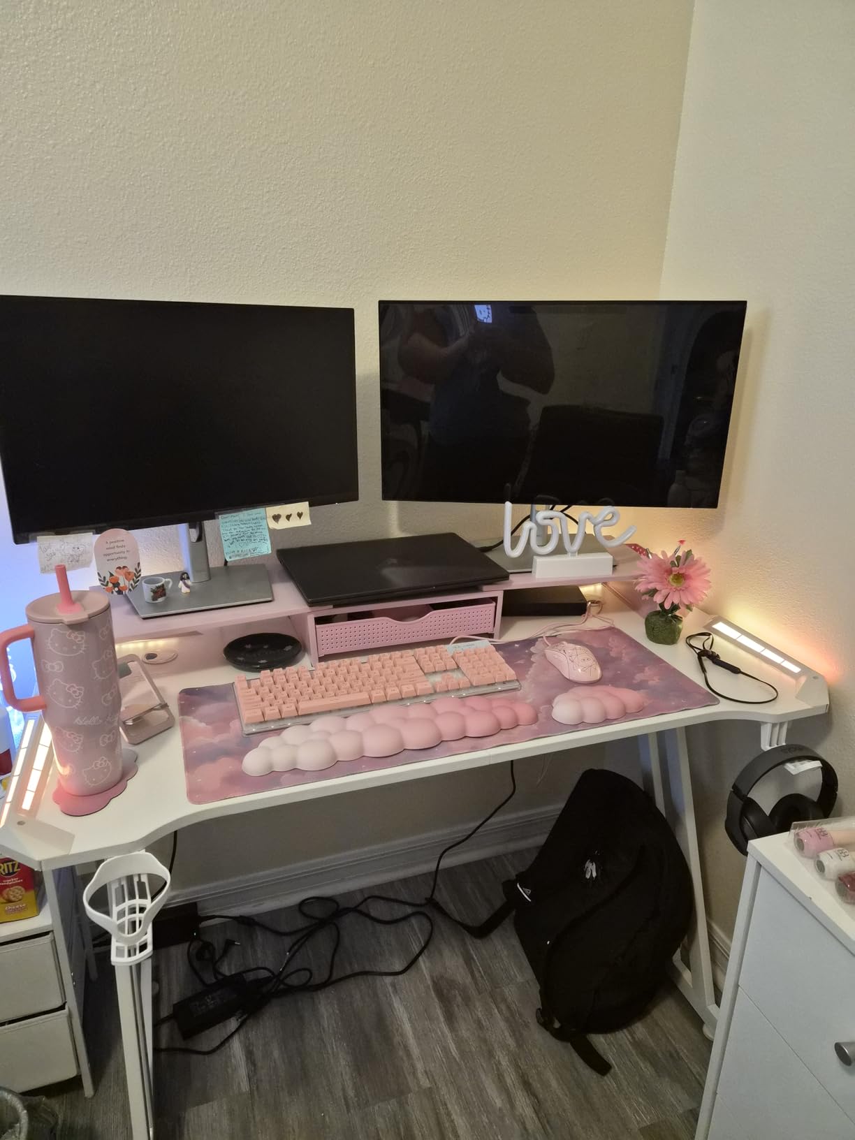 HLDIRECT 47 Inch Gaming Desk with App-Controlled RGB LED Lights, Black | Z-shaped frame design, cup holder, headphone hook, cable management & mouse pad, for dual-monitor gaming and work setup customer photo 1