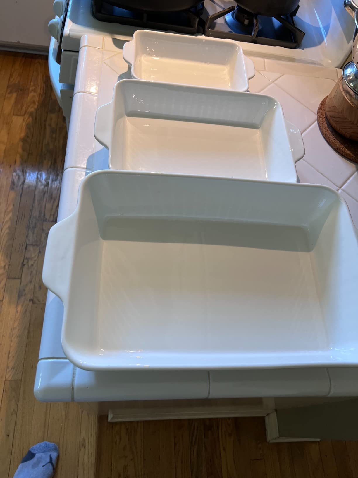 DOWAN Casserole Dishes for Oven, Baking Dishes Set, Ceramic Bakeware Sets of 3, Lasagna Pan Deep, Rectangular Baking Pan Set with Handles for Baking, Casserole, Kitchen, Wedding Gift, Soft White (15.6''/12.2''/8.9'') customer photo 1