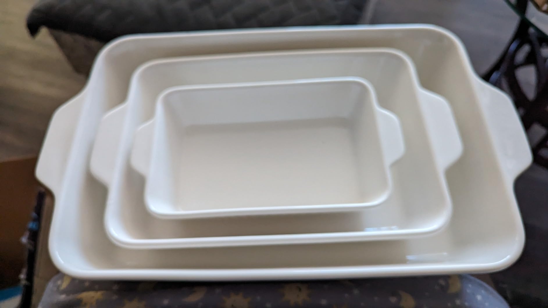 DOWAN Casserole Dishes for Oven, Baking Dishes Set, Ceramic Bakeware Sets of 3, Lasagna Pan Deep, Rectangular Baking Pan Set with Handles for Baking, Casserole, Kitchen, Wedding Gift, Soft White (15.6''/12.2''/8.9'') customer photo 2