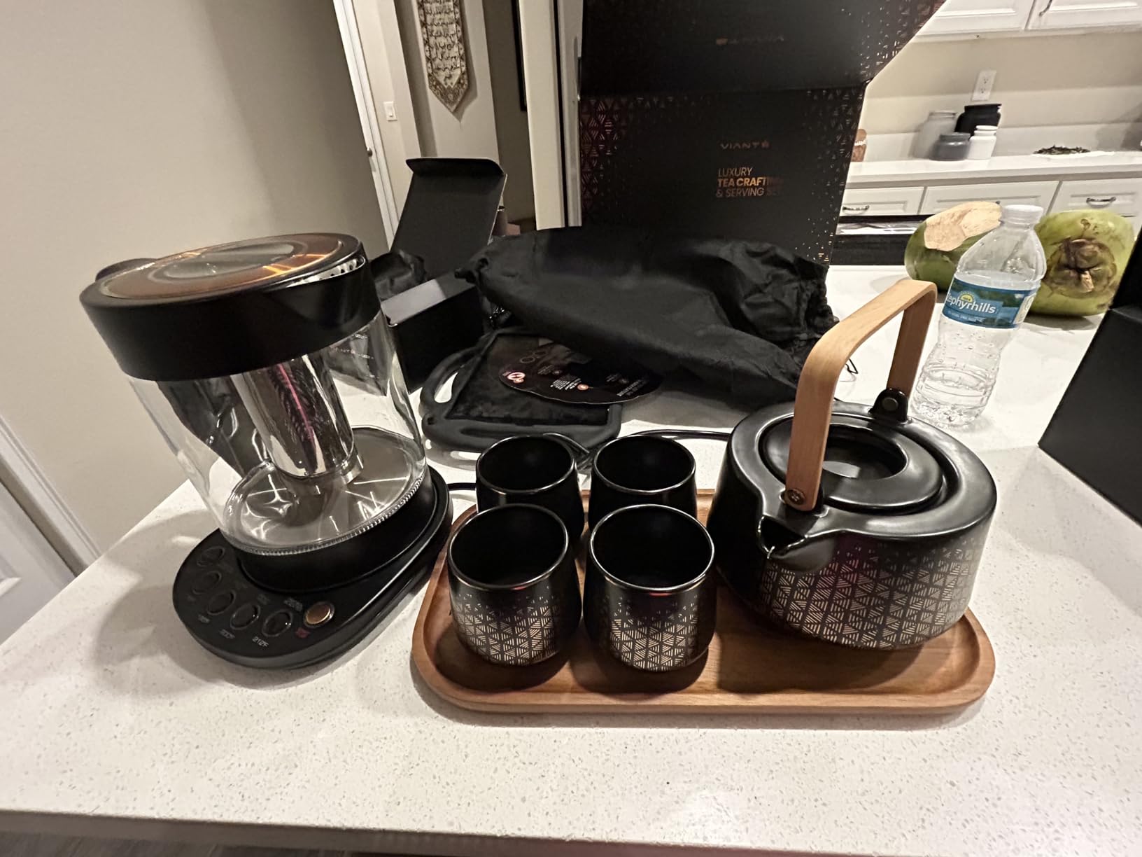 Viante Luxury Tea Set, Electric Kettle With Infuser, Gift for Tea Lovers | Borosilicate glass body plus ceramic teapot, 4 ceramic cups & bamboo tray. No plastic ever touches your water customer photo 2