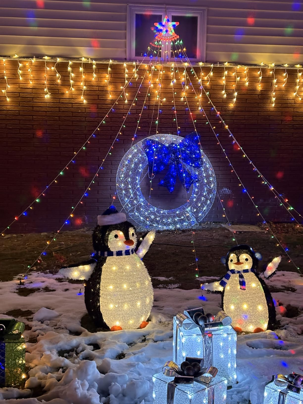 Aokudoni Outdoor Christmas Decorations: 12.6ft 350LED Waterfall Lights 8 Modes Christmas Lights, Xmas Tree House Yard Porch Patio Garden Decor, Multicolor customer photo 1