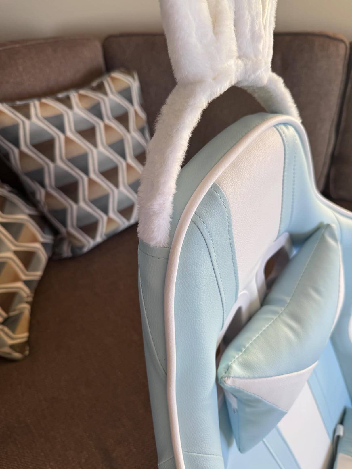 Ferghana Kawaii Light Blue Gaming Chair with Bunny Ears, Ergonomic Cute Gamer Chair with Footrest and Massage, Racing Reclining Leather Computer Game Chair 250lbs for Girls Adults Teens Kids customer photo 2