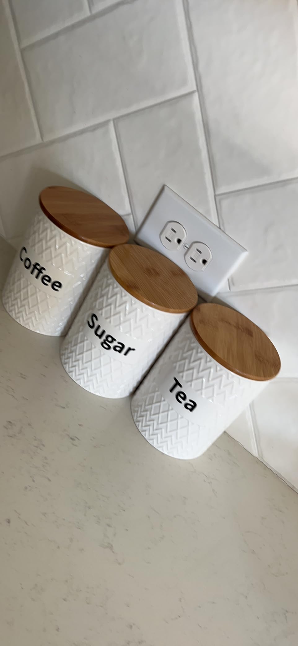 Peohud 3 Pack Ceramic Kitchen Canister Set, 29oz Airtight Food Storage Jars with Bamboo Lids, Tea Coffee Sugar Container Set for Counter, Kitchen Decor customer photo 1