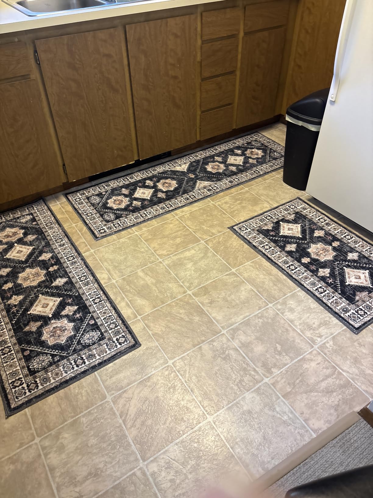 HEBE Boho Kitchen Rugs Set of 3, Non Slip Washable Kitchen Mats for Floor customer photo 1
