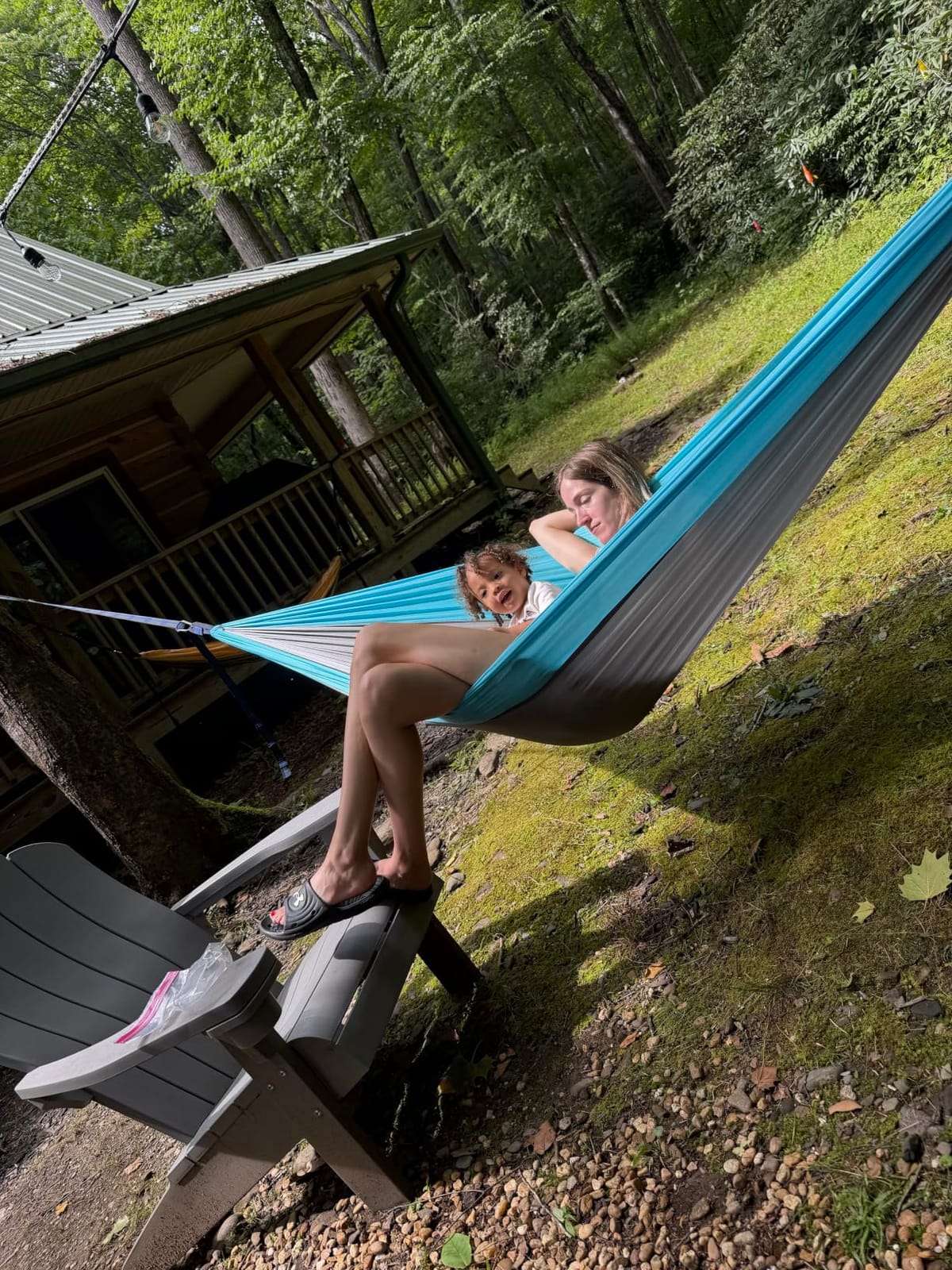 SZHLUX Camping Hammock Double & Single Portable Hammocks with 2 Tree Straps and Attached Carry Bag, Great for Outdoor, Indoor, Beach, Camping, Black & Grey, Large customer photo 2