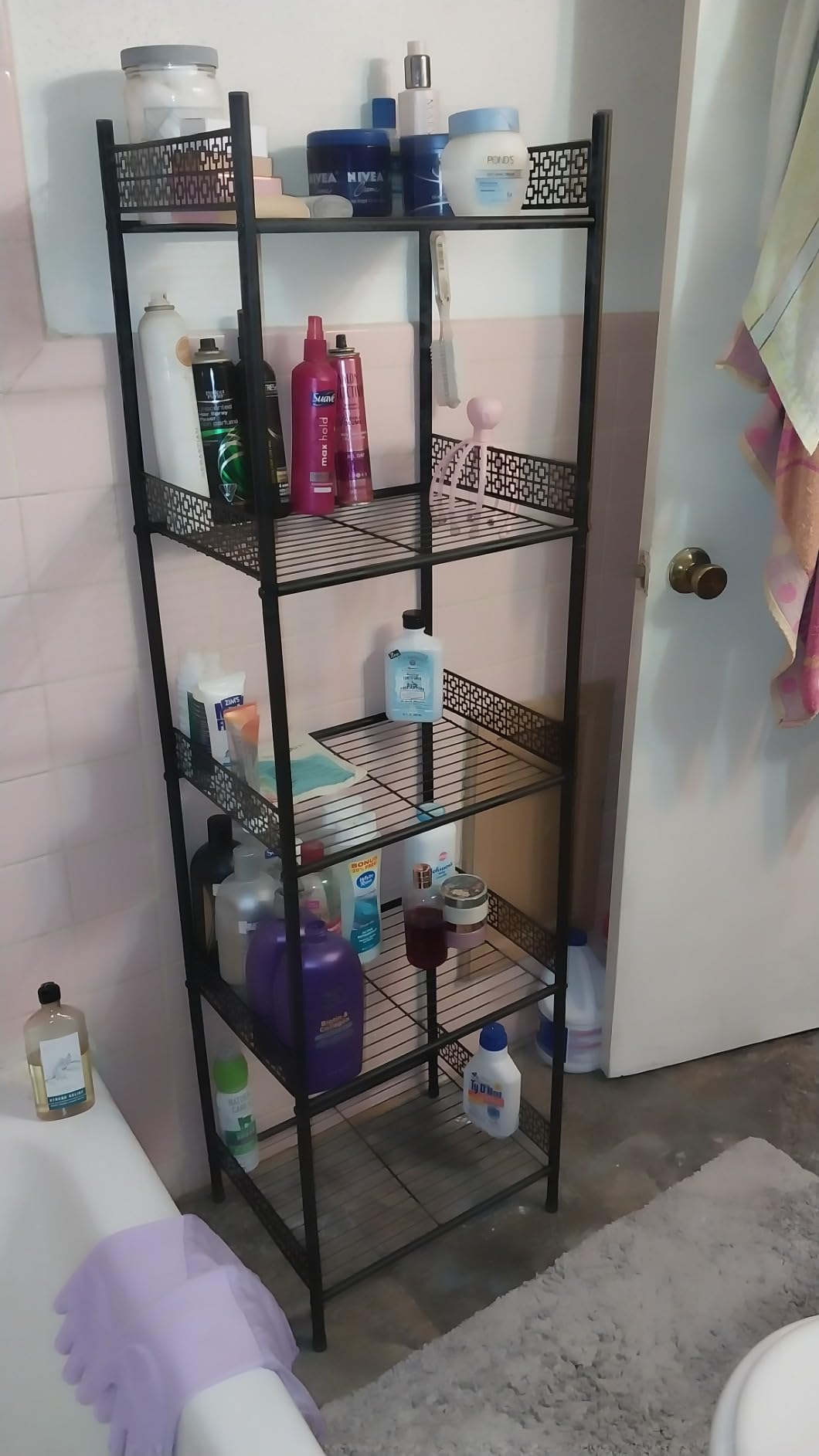 Nandae 5-Tier Bathroom Storage Shelf, Heavy Duty Wire Shelving Unit Free Standing Towel Rack Organization for Kitchen Bathroom Laundry, Black customer photo 1