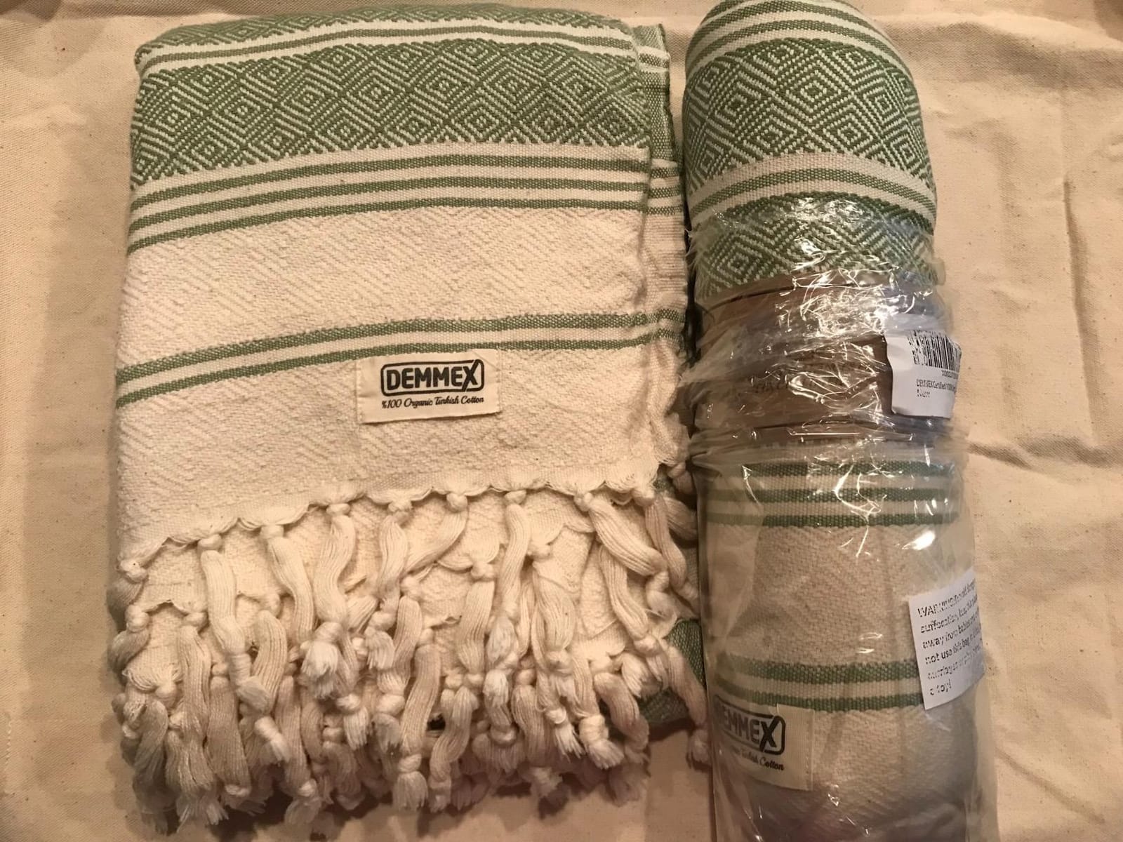 DEMMEX Organic Turkish Cotton Ultra Soft Bath Towel - Luxury Oversized Peshtemal for Bathroom, Bath Sheet - Lightweight Quick-Drying Beach Towel - Prewashed, Diamond Weave, 71x36, White-Beige customer photo 1
