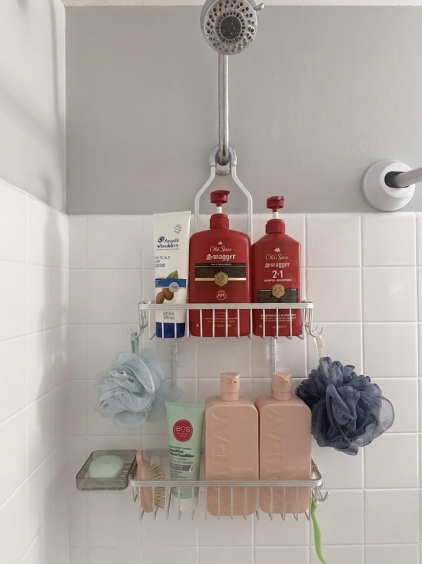 Never Rust Shower Caddy Hanging, Aluminum Shower Racks for Inside Shower, 3-Tier Shower Organizer Hanging Over Shower Head with Hooks and Soap Holder, Silver customer photo 1