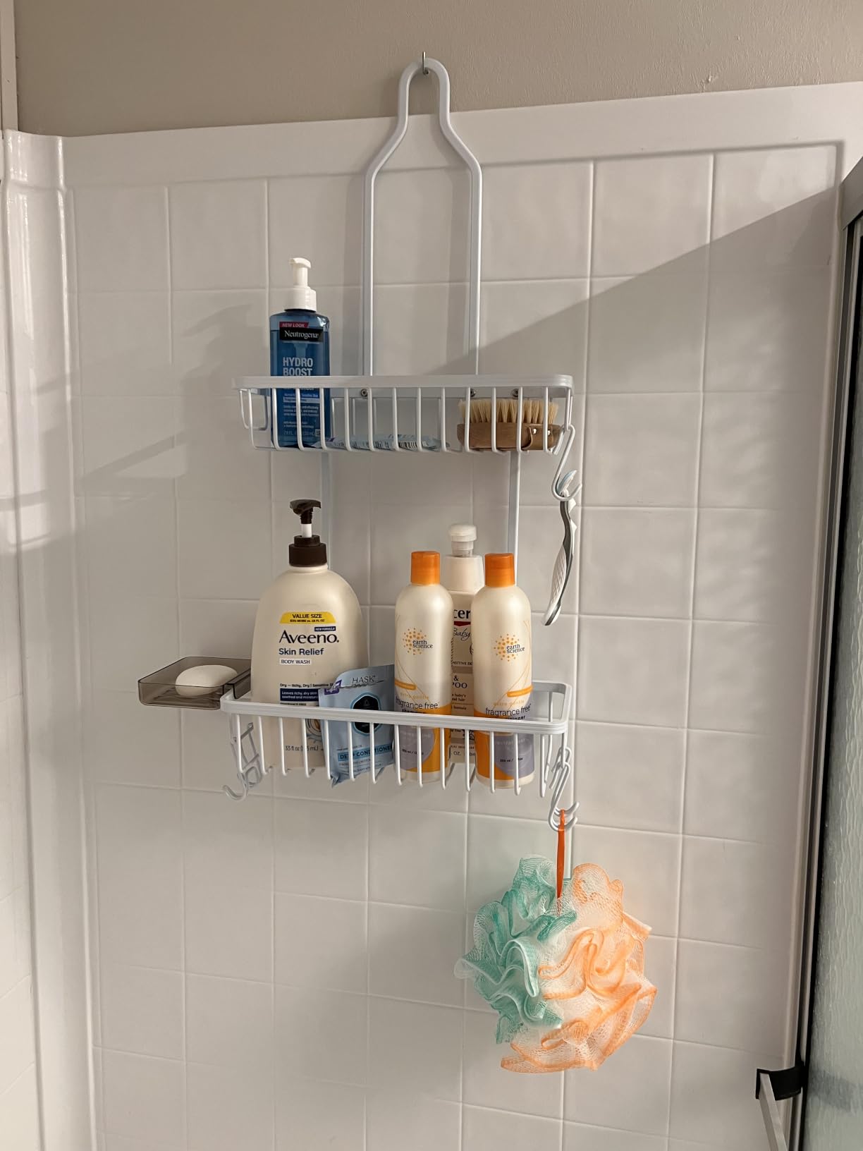 Never Rust Shower Caddy Hanging, Aluminum Shower Racks for Inside Shower, 3-Tier Shower Organizer Hanging Over Shower Head with Hooks and Soap Holder, Silver customer photo 2