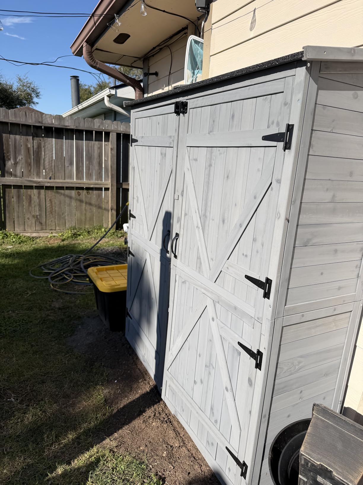 Gizoon Outdoor Cabinet, Waterproof Roof, Double Lockable Wooden Shed | 2 Removable Shelves, Large Storage Space, Fits Patio/Garden/Backyard/Lawn, Sturdy Wood, Garden Organizer, Natural customer photo 1
