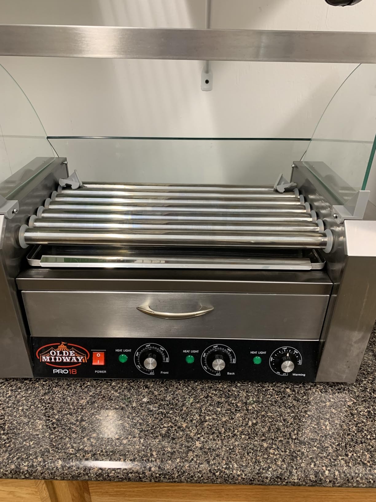 Olde Midway Electric 30 Hot Dog 11 Roller Grill Cooker Machine with Bun Warming Drawer and Cover - Commercial Grade, Stainless Steel customer photo 1