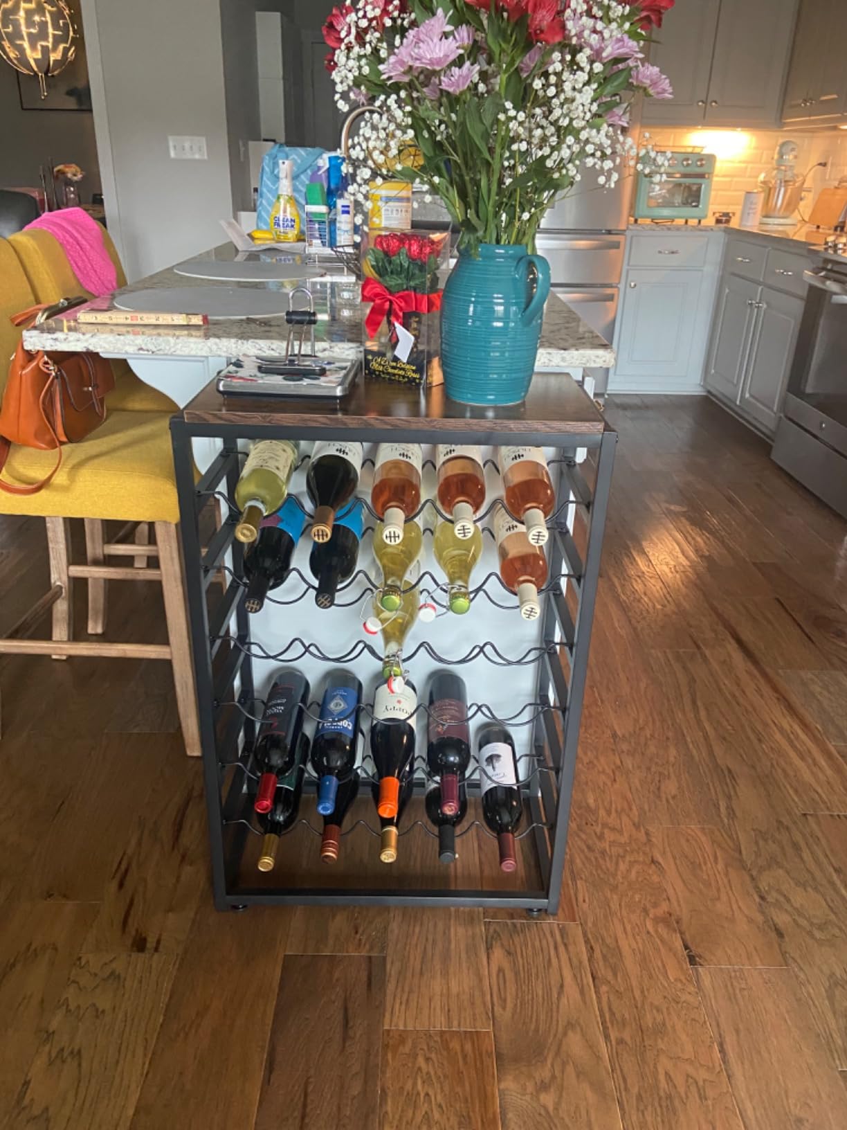 Dripex 30 Bottles Wine Rack Free Standing Floor, 6-Tier Display Wine Storage Shelves with Wooden Table Top, Sturdy Metal Bottle Holder for Kitchen Bar Pantry 23.2''L x 11.8''W x 34.7''H customer photo 2