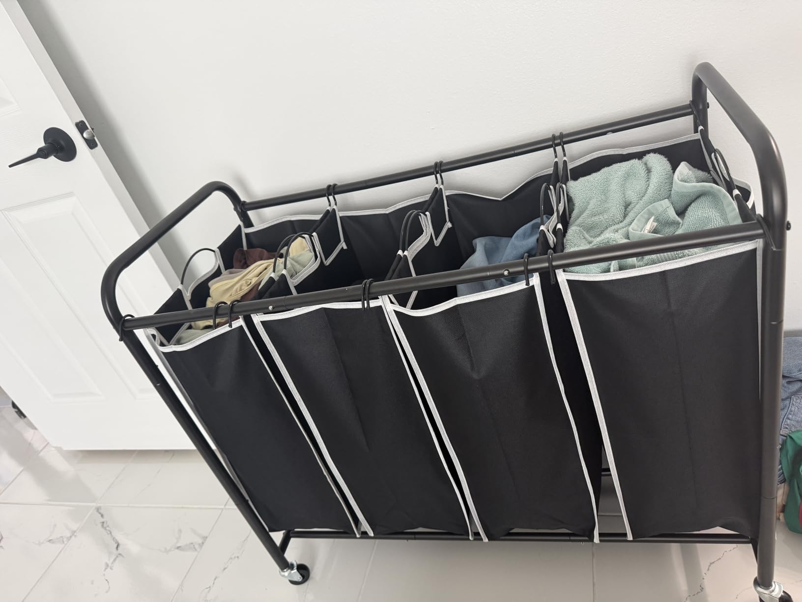 ROMOON Laundry Hamper Sorter Cart, 4-Section Organizer with Lockable Wheels | Heavy-Duty 180L Rolling Laundry Basket with Removable Bags for Dirty Clothes in Laundry Room or Small Spaces, Multicolor customer photo 1