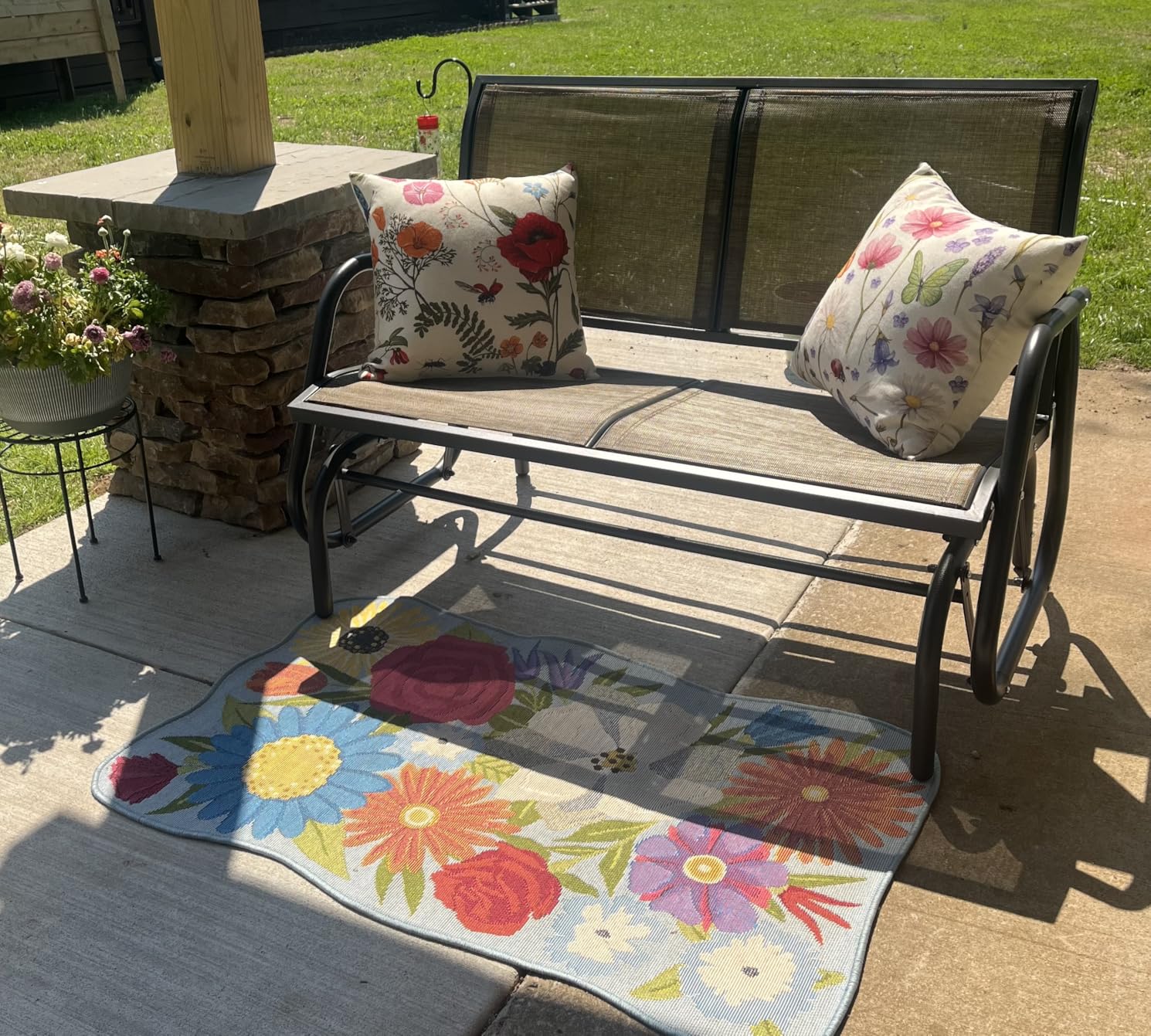 Outsunny 2-Person Outdoor Glider Bench with Steel Frame, Blue | Double Swing Rocking Chair, Loveseat, for Outside Patio, Backyard, Garden, Porch, Powder Coated customer photo 2