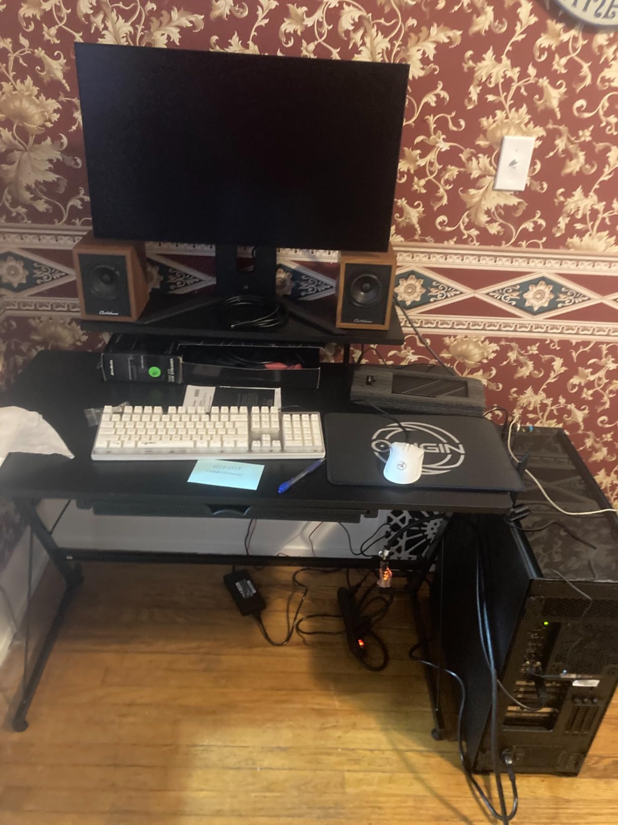 SHW 40-Inch Gaming Desk with Monitor Riser, Drawer and Hooks, Black customer photo 1